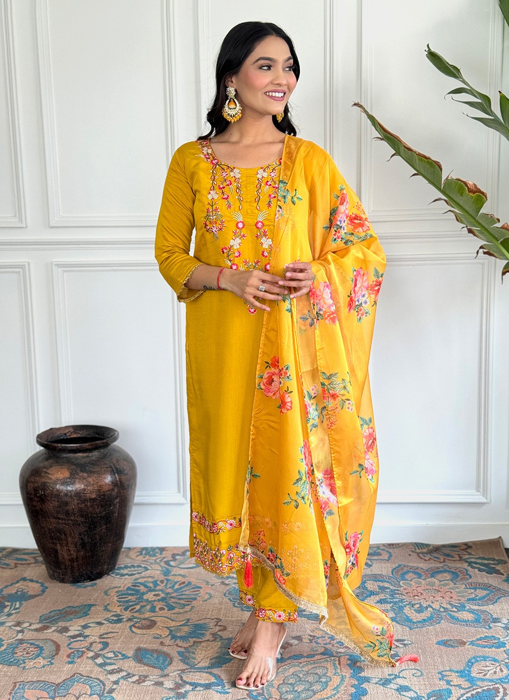 Navya Kurti 107 Party Wear Embroidery Worked Silk Blend Kurti with Pant and Dupatta Set 
