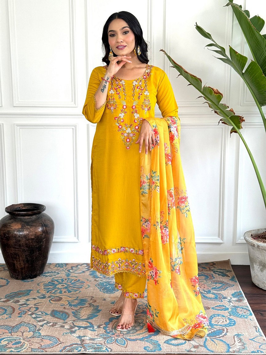 Navya Kurti 107 Party Wear Embroidery Worked Silk Blend Kurti with Pant and Dupatta Set 