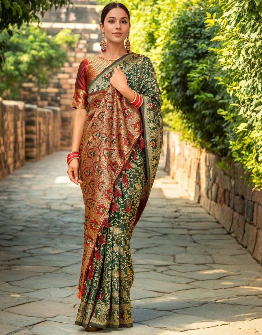 Meera 288 Party Wear Zari Weaving Worked Paithani Silk Saree with Un Stitched Blouse