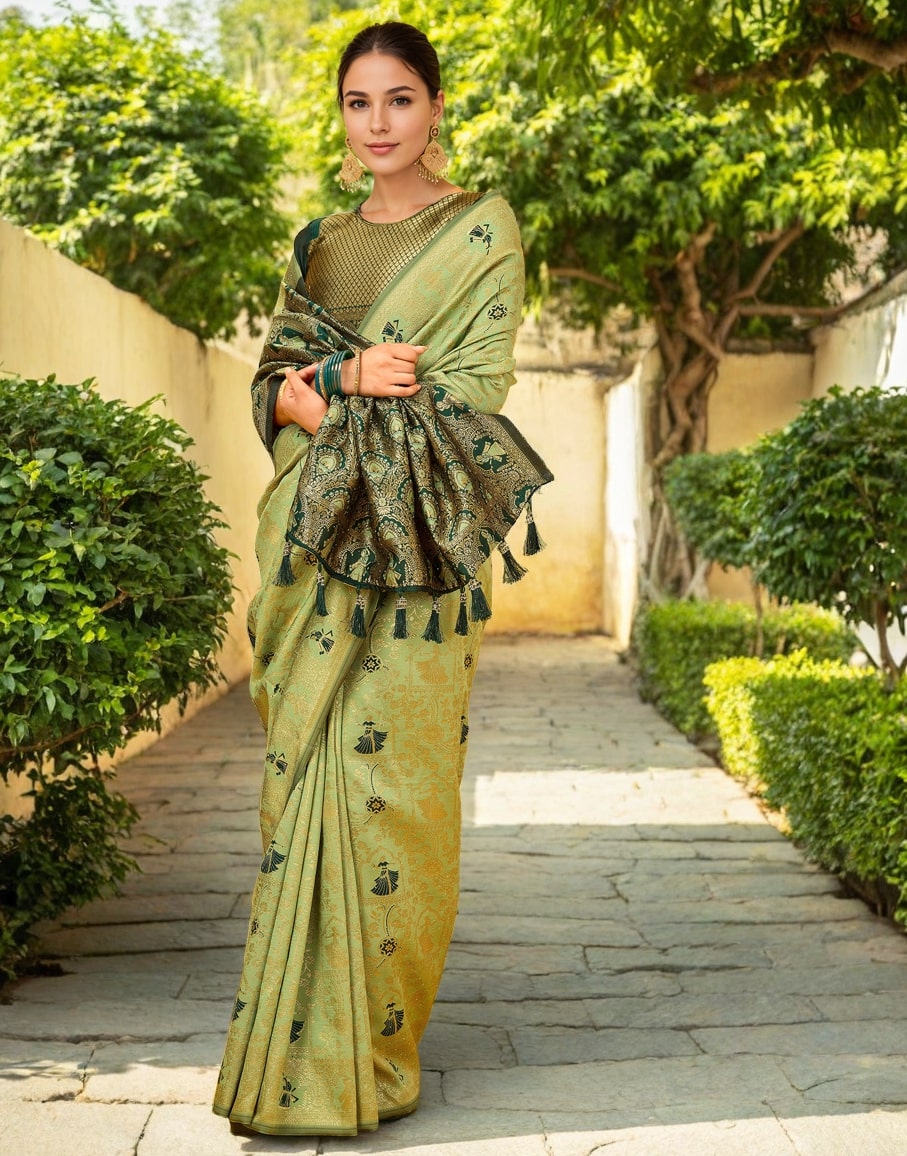 Meera 288 Party Wear Zari Weaving Worked Paithani Silk Saree with Un Stitched Blouse