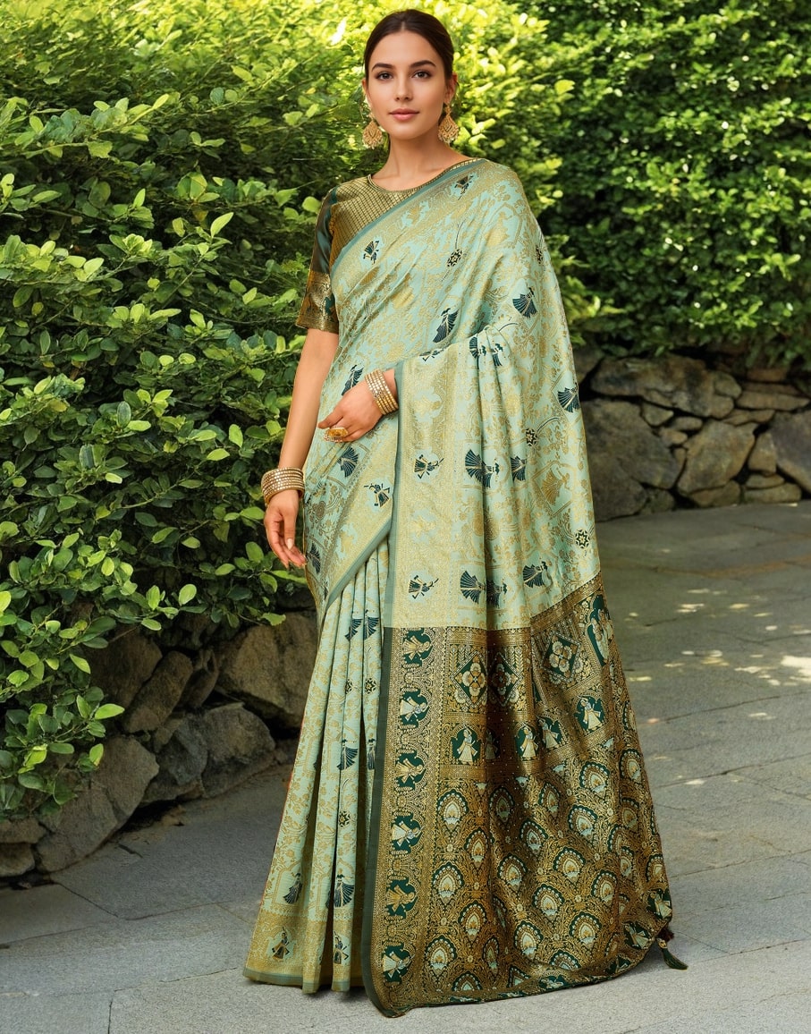 Meera 288 Party Wear Zari Weaving Worked Paithani Silk Saree with Un Stitched Blouse