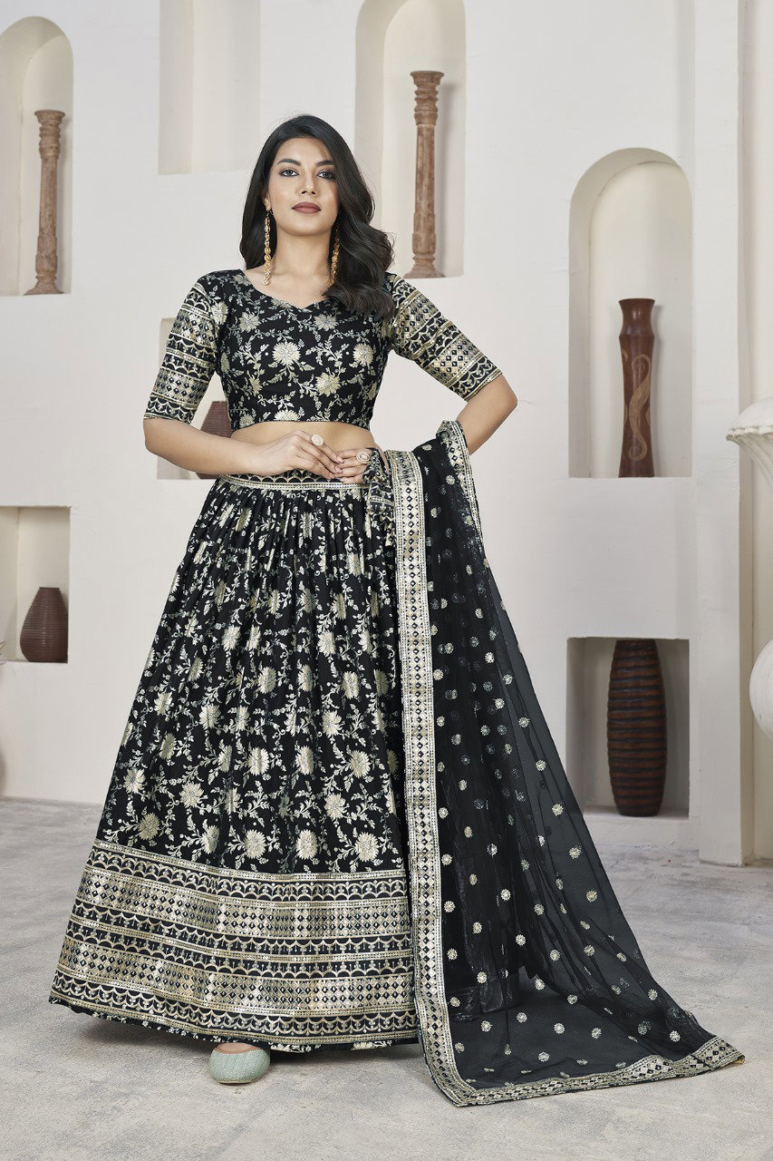 Aawiya Aalisha Vol 1 SKU 1015 Black Dola Jacquard Sequins Embroidery Lehenga Choli