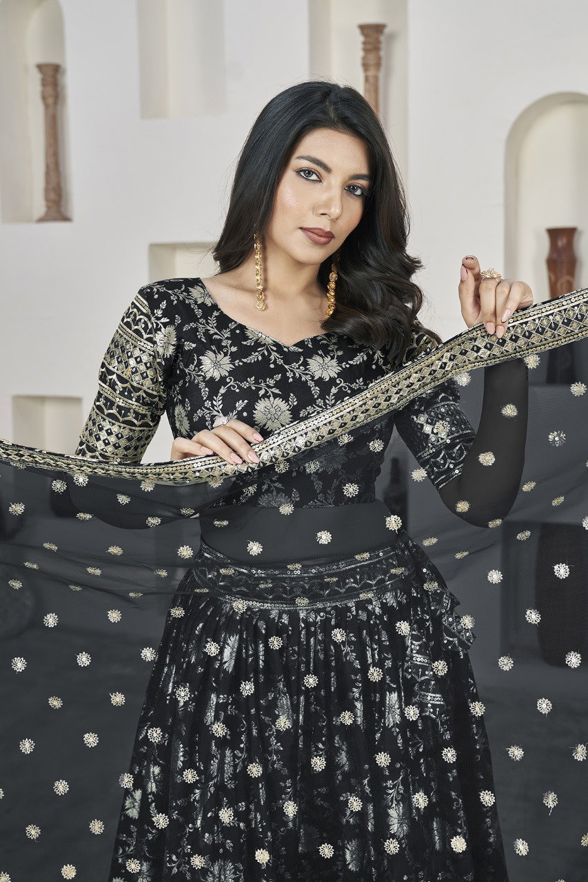 Aawiya Aalisha Vol 1 SKU 1015 Black Dola Jacquard Sequins Embroidery Lehenga Choli
