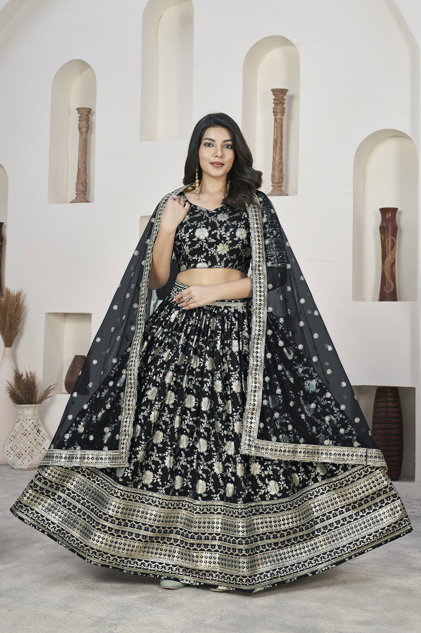 Aawiya Aalisha Vol 1 SKU 1015 Black Dola Jacquard Sequins Embroidery Lehenga Choli