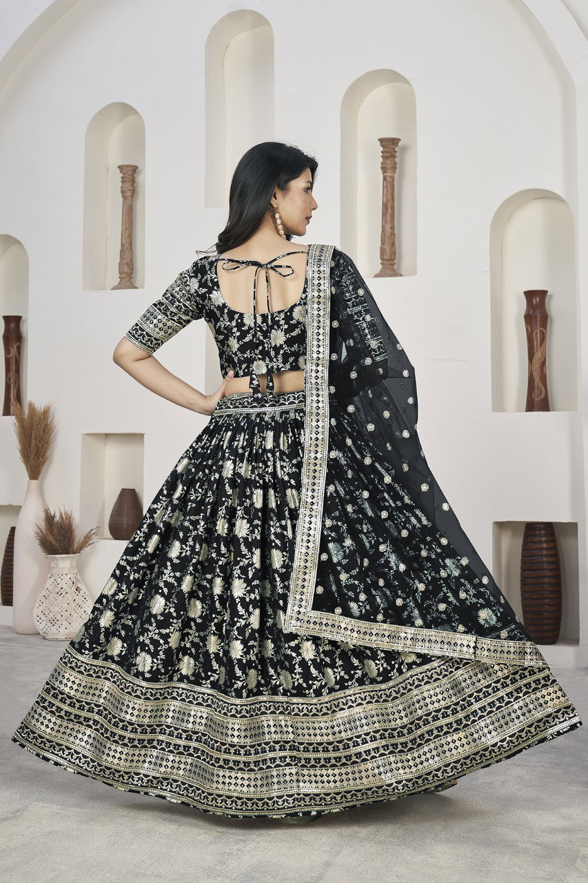 Aawiya Aalisha Vol 1 SKU 1015 Black Dola Jacquard Sequins Embroidery Lehenga Choli