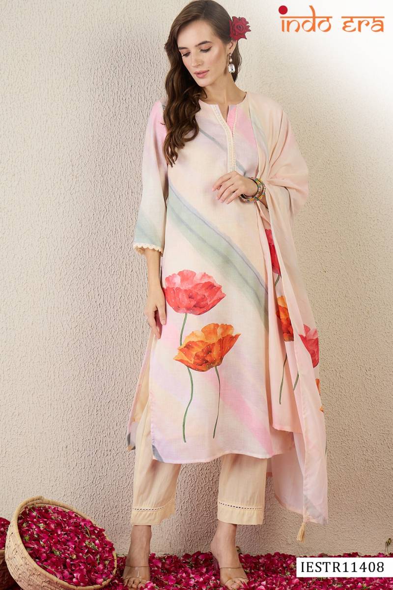 Indo Era 2576 Linen Printed Kurti Bottom With Dupatta Collection