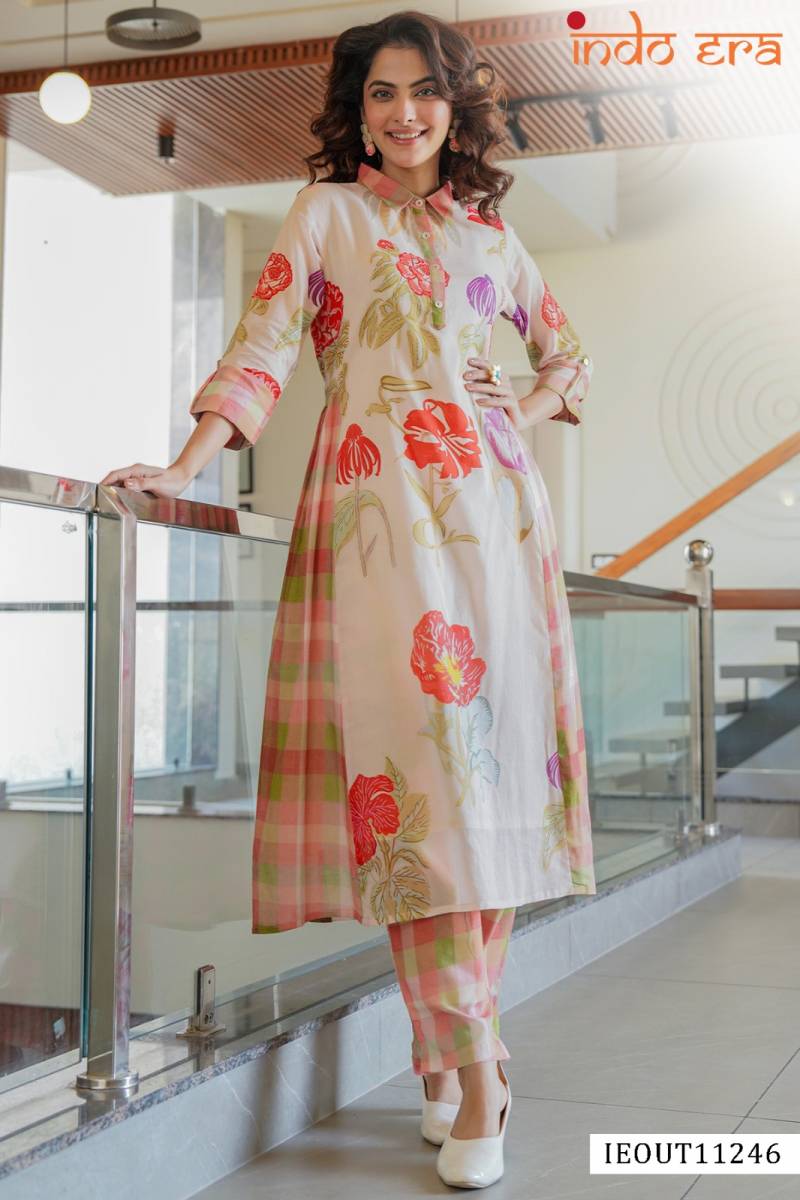 Indo Era 2577 Printed Linen A Line Kurti With Bottom Collection