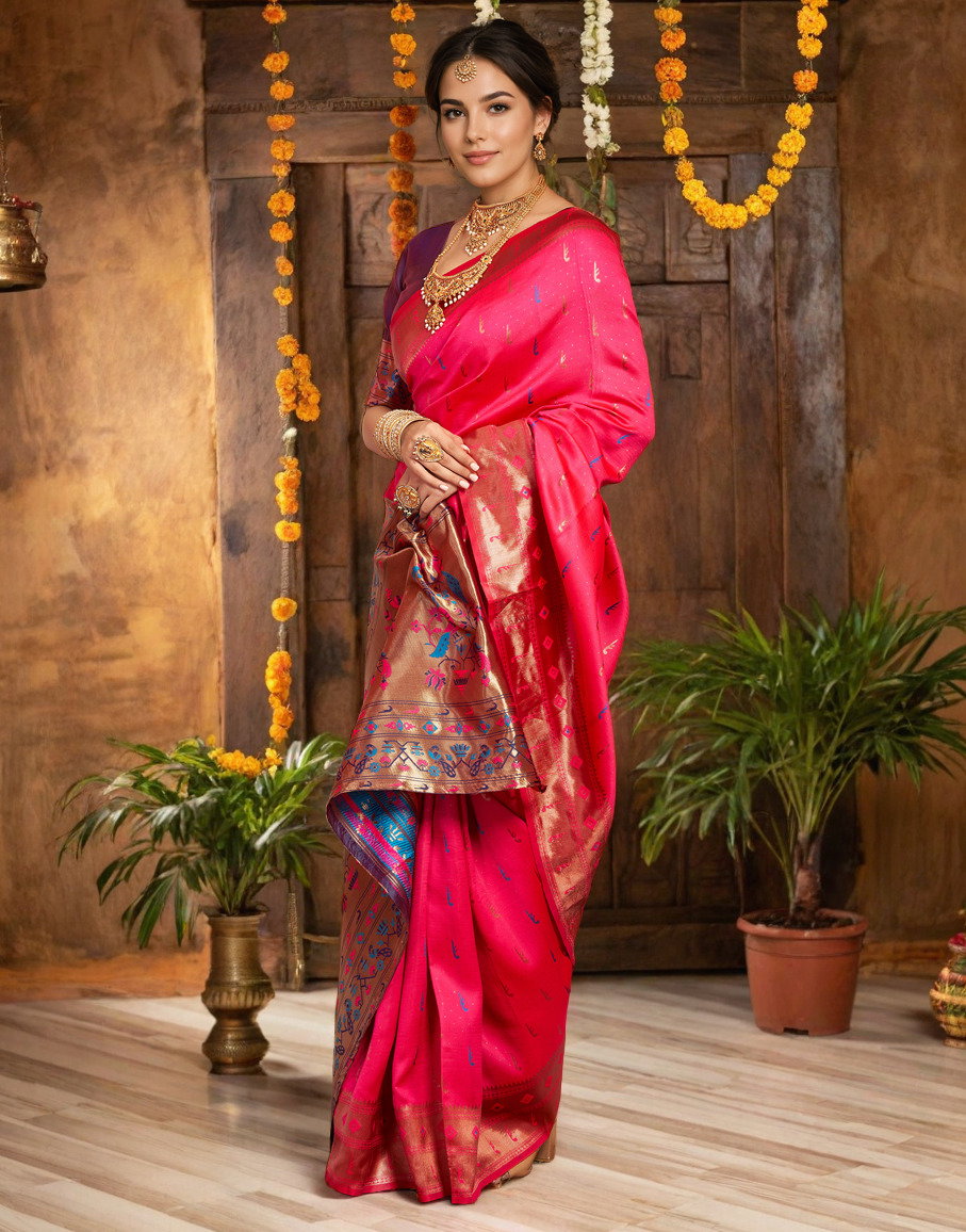 Meera 289 Party Wear Zari Weaving Worked Paithani Silk Saree with Un Stitched Blouse