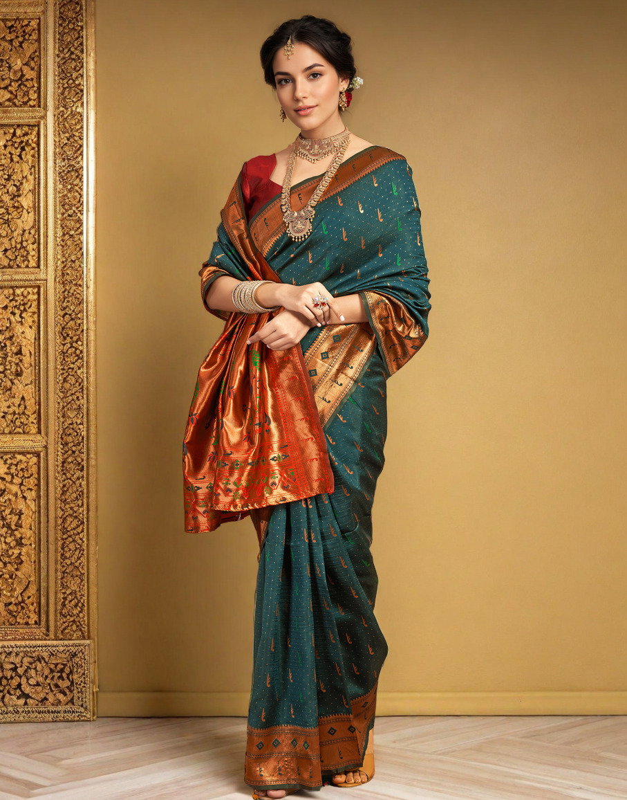 Meera 289 Party Wear Zari Weaving Worked Paithani Silk Saree with Un Stitched Blouse