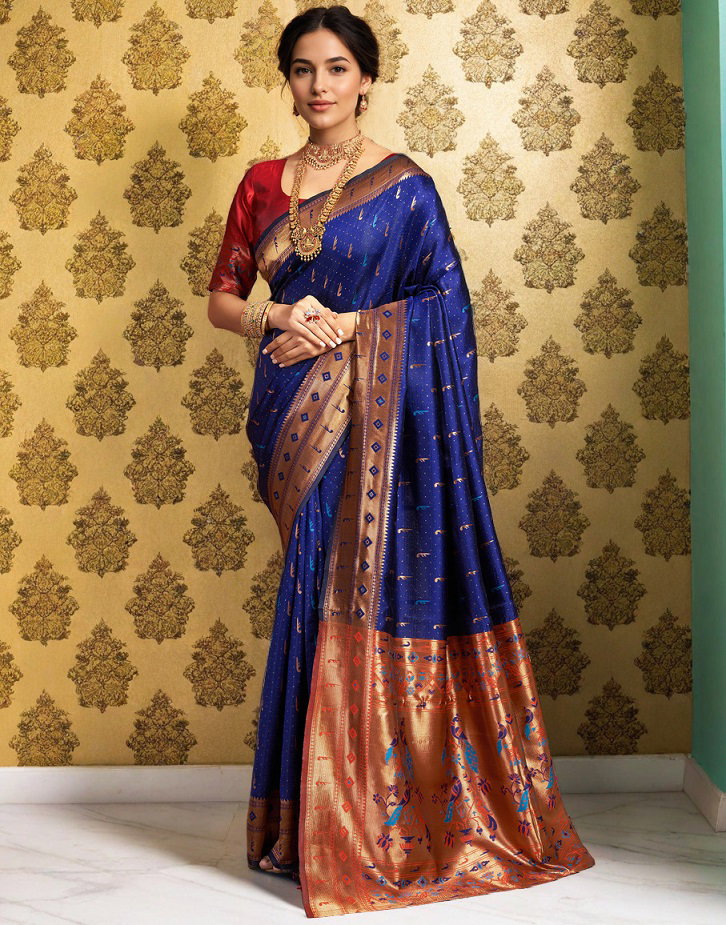 Meera 289 Party Wear Zari Weaving Worked Paithani Silk Saree with Un Stitched Blouse