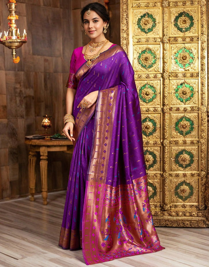 Meera 289 Party Wear Zari Weaving Worked Paithani Silk Saree with Un Stitched Blouse