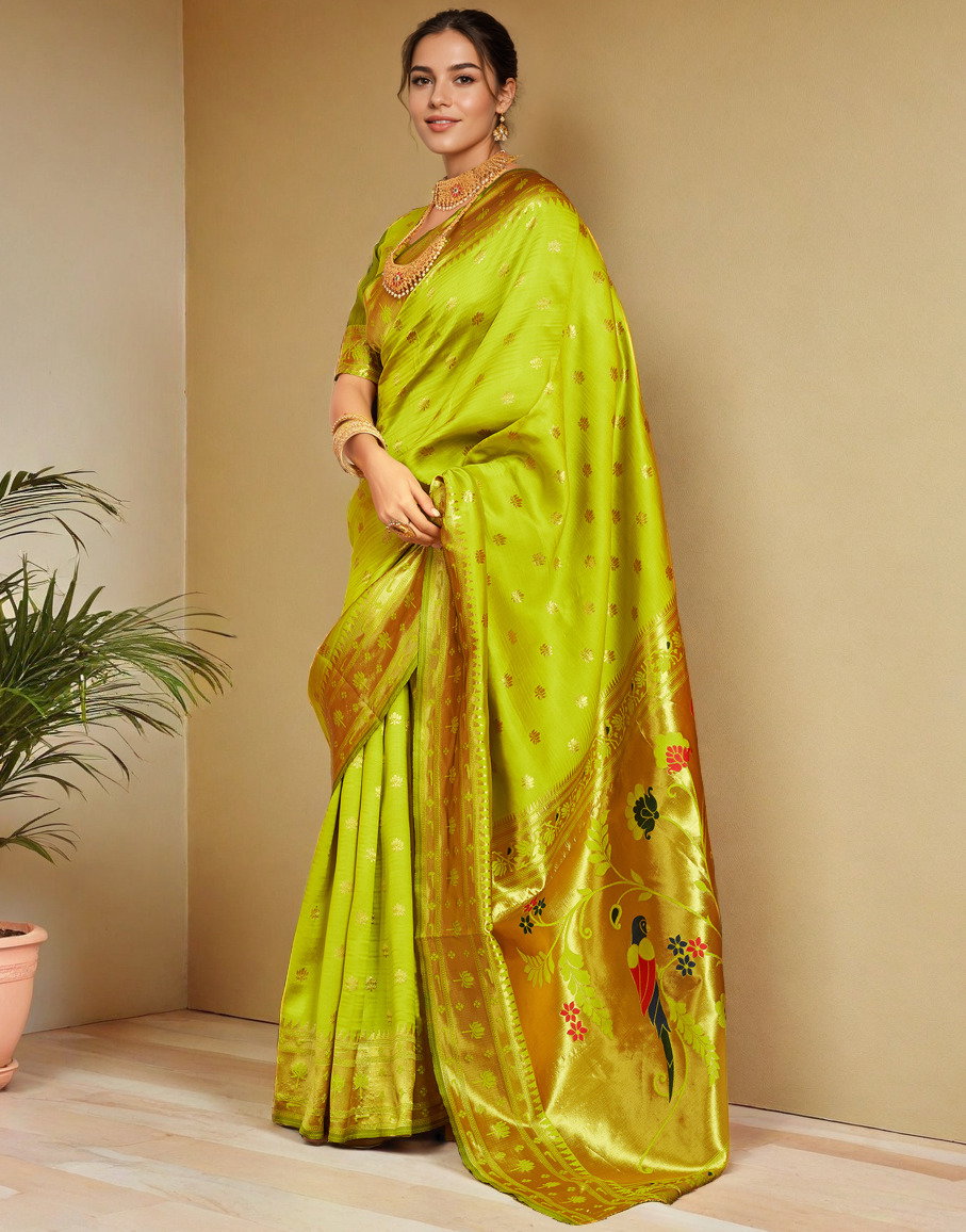 Meera 289 Party Wear Zari Weaving Worked Paithani Silk Saree with Un Stitched Blouse