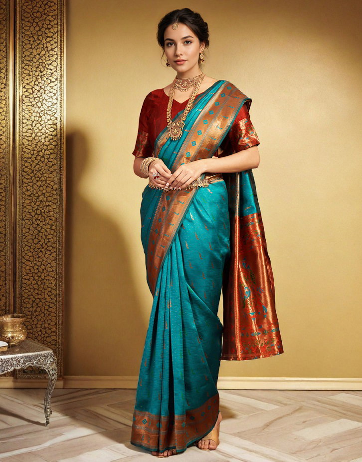 Meera 289 Party Wear Zari Weaving Worked Paithani Silk Saree with Un Stitched Blouse