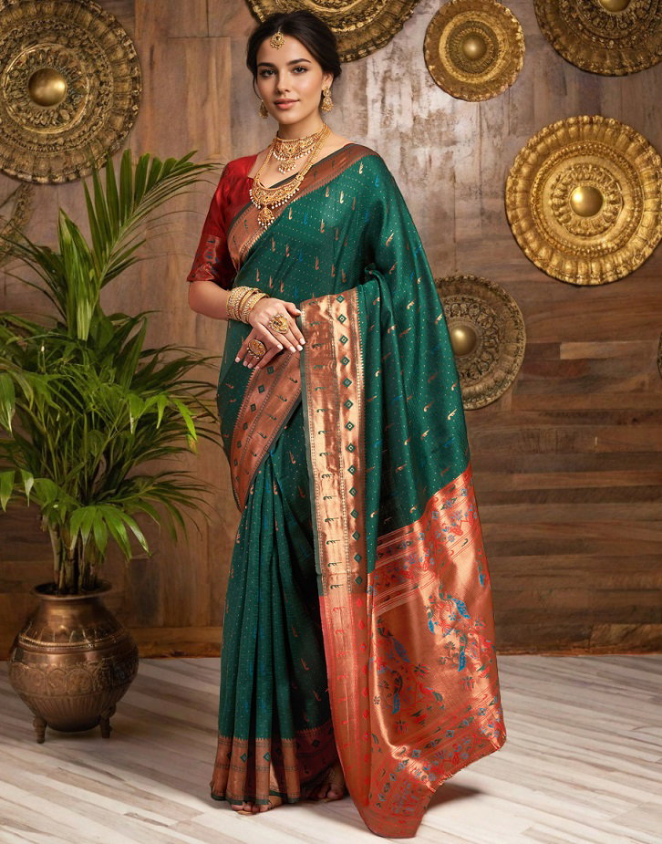 Meera 289 Party Wear Zari Weaving Worked Paithani Silk Saree with Un Stitched Blouse