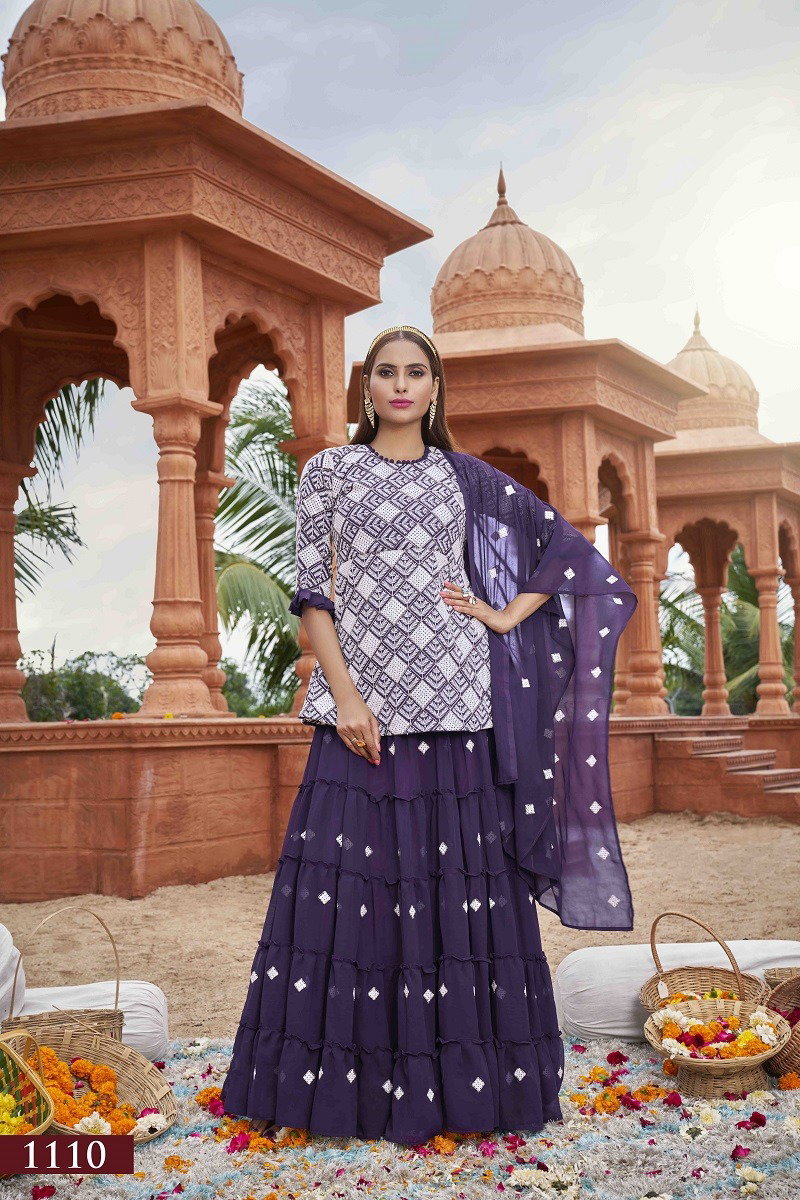Aawiya Muraad Vol 1 1110 Lavender Heavy Georgette Embroidery Crop top With Lehenga