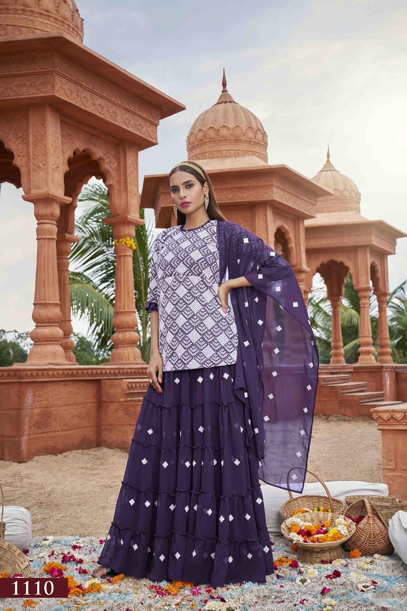Aawiya Muraad Vol 1 1110 Lavender Heavy Georgette Embroidery Crop top With Lehenga