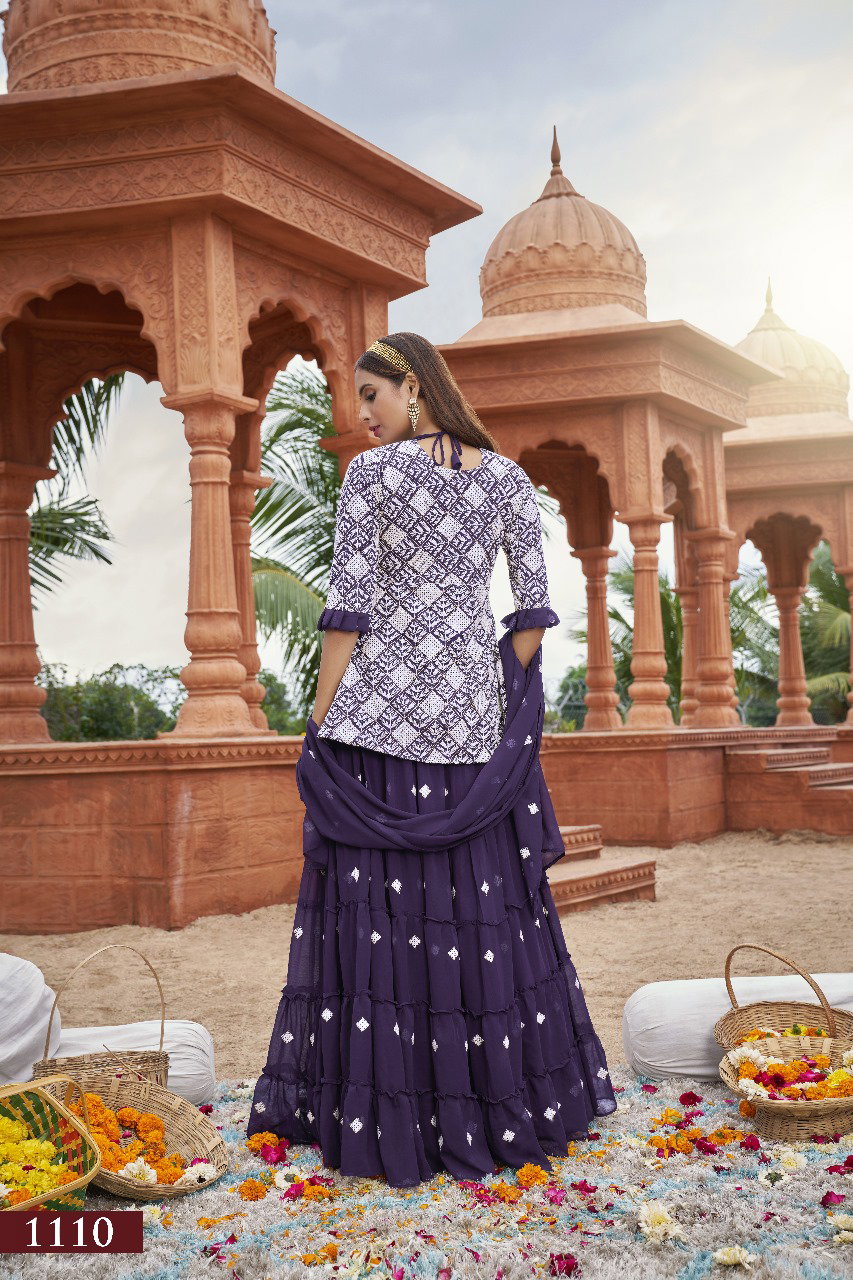 Aawiya Muraad Vol 1 1110 Lavender Heavy Georgette Embroidery Crop top With Lehenga