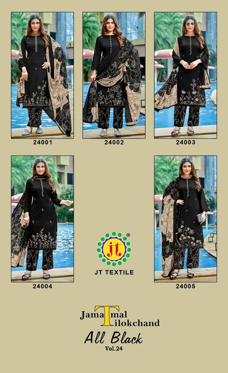 Jt All Black Vol 24 Rayon Embroidered Dress Material