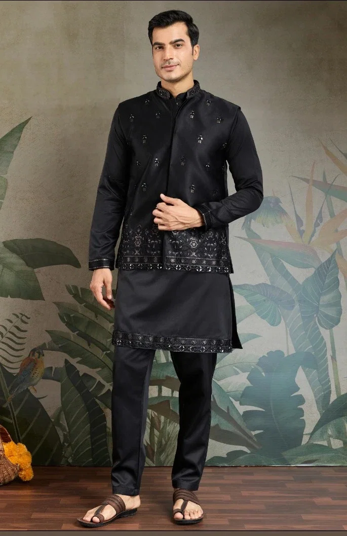 Shubhvastra Maharaja Mode Silk Mens Kurta Pyjama With Koti