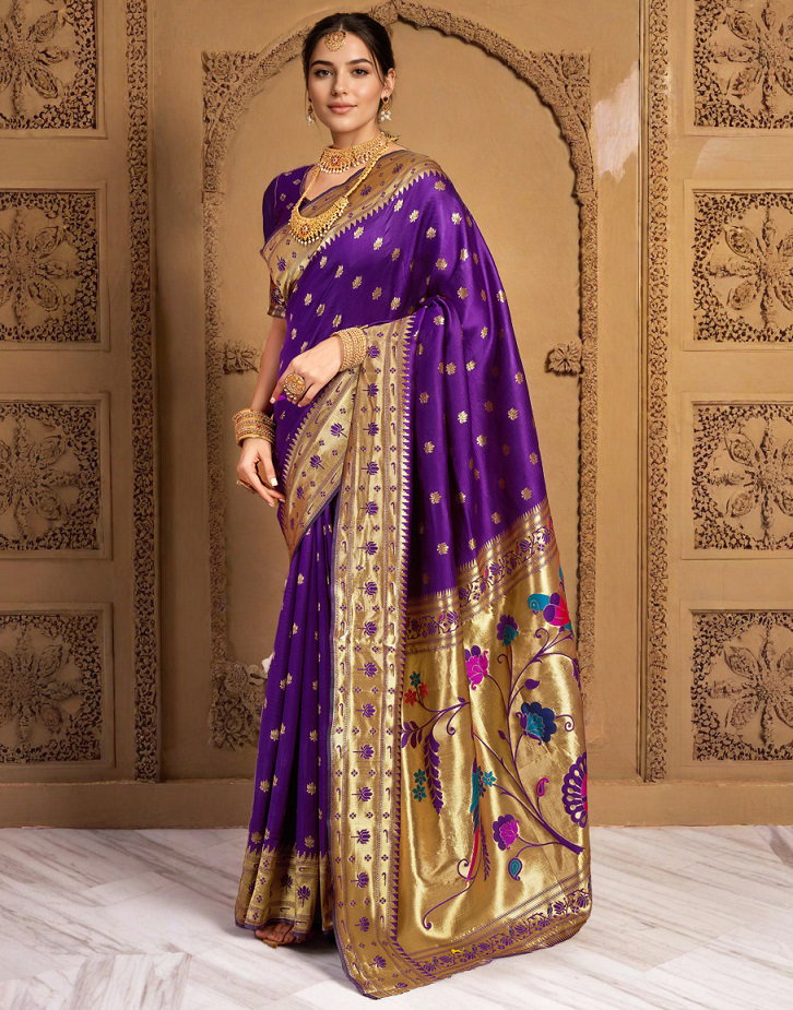 Meera 290 Party Wear Zari Weaving Worked Paithani Silk Saree with Un Stitched Blouse