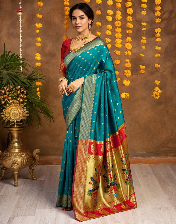 Meera 290 Party Wear Zari Weaving Worked Paithani Silk Saree with Un Stitched Blouse