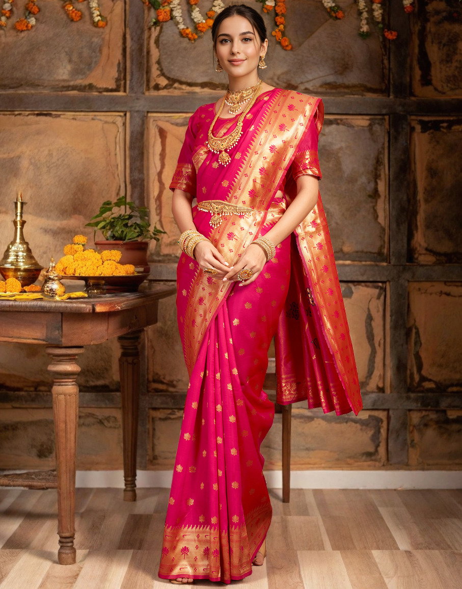 Meera 290 Party Wear Zari Weaving Worked Paithani Silk Saree with Un Stitched Blouse