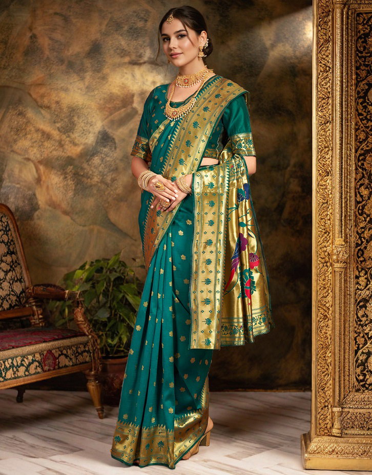 Meera 290 Party Wear Zari Weaving Worked Paithani Silk Saree with Un Stitched Blouse
