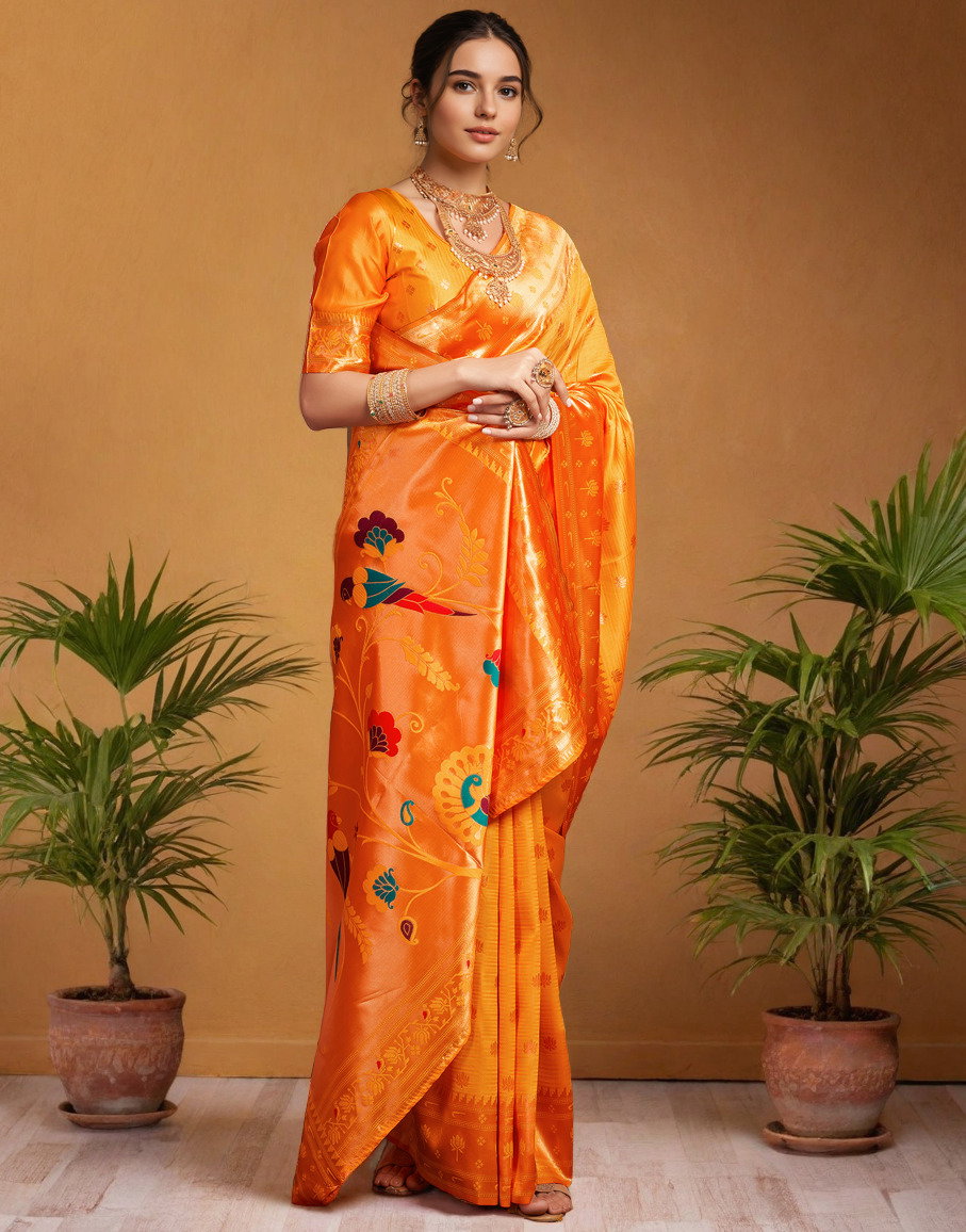 Meera 290 Party Wear Zari Weaving Worked Paithani Silk Saree with Un Stitched Blouse