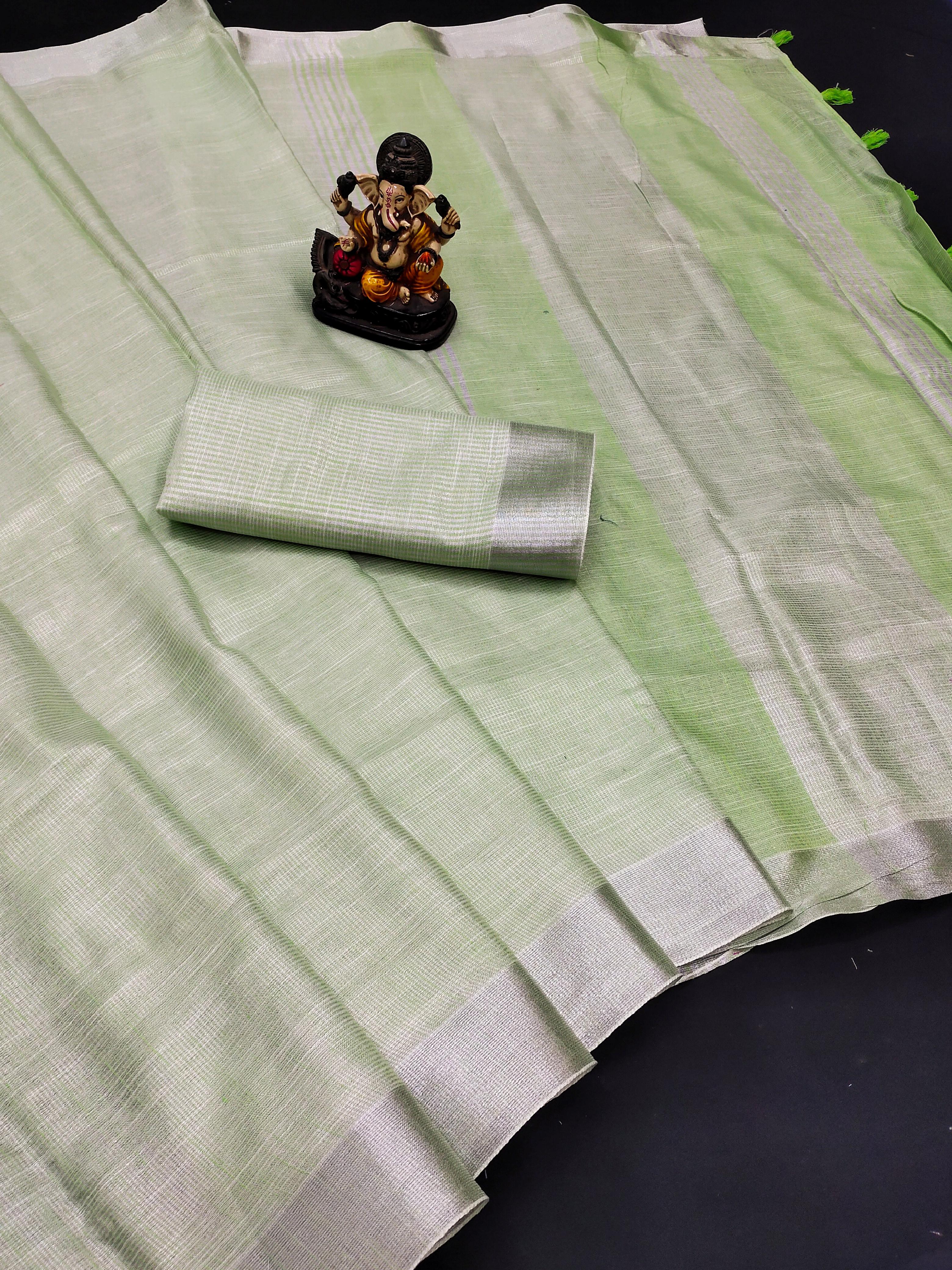 Lekha VC Aleena Soft Linen Silver Zari Border Saree Collection