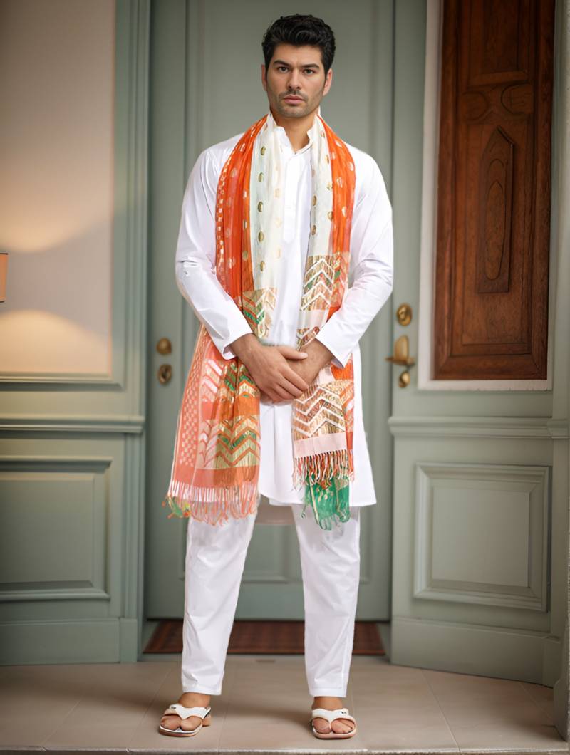 Independence Day Mens Cotton Kurta Bottom With Dupatta
