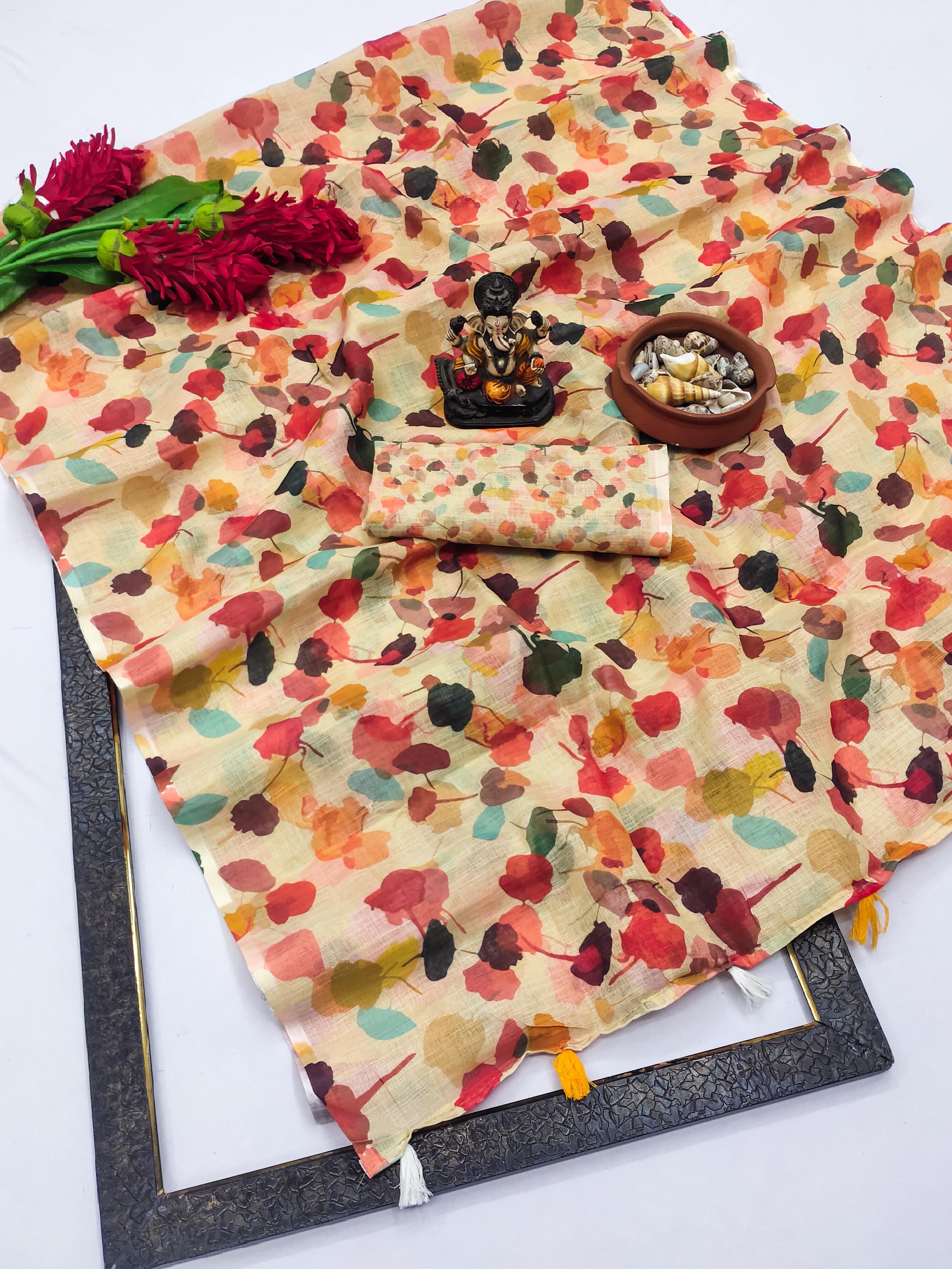 Lekha VC Linen Digital Printed Linen Ikkat Pattern Saree