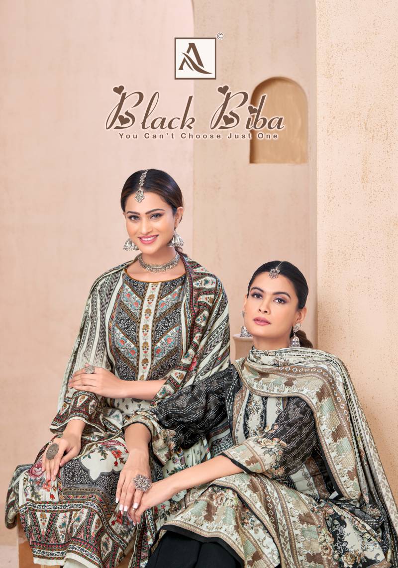 Alok Black Biba Viscose Maslin Digital Printed Dress Material