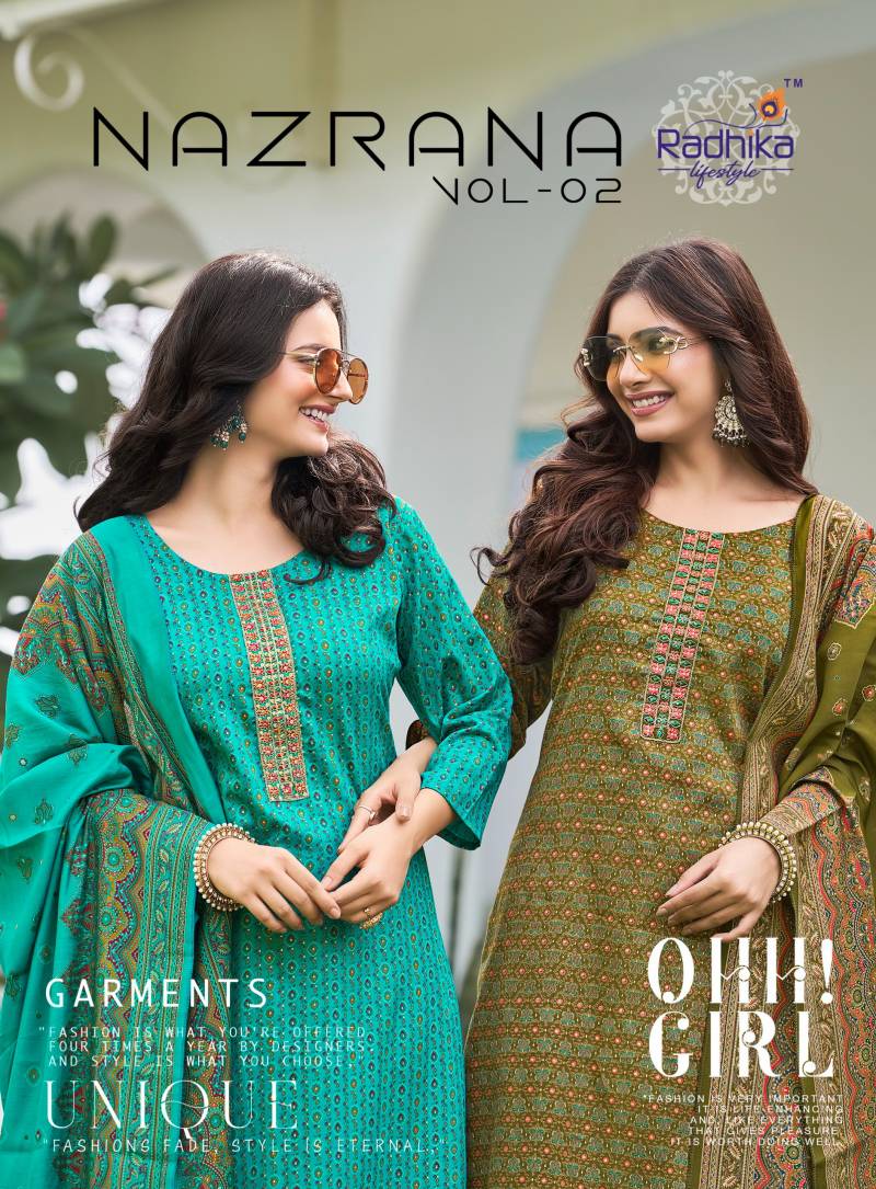 Radhika Nazrana Vol 2 Jam Satin Kurti Bottom With Dupatta