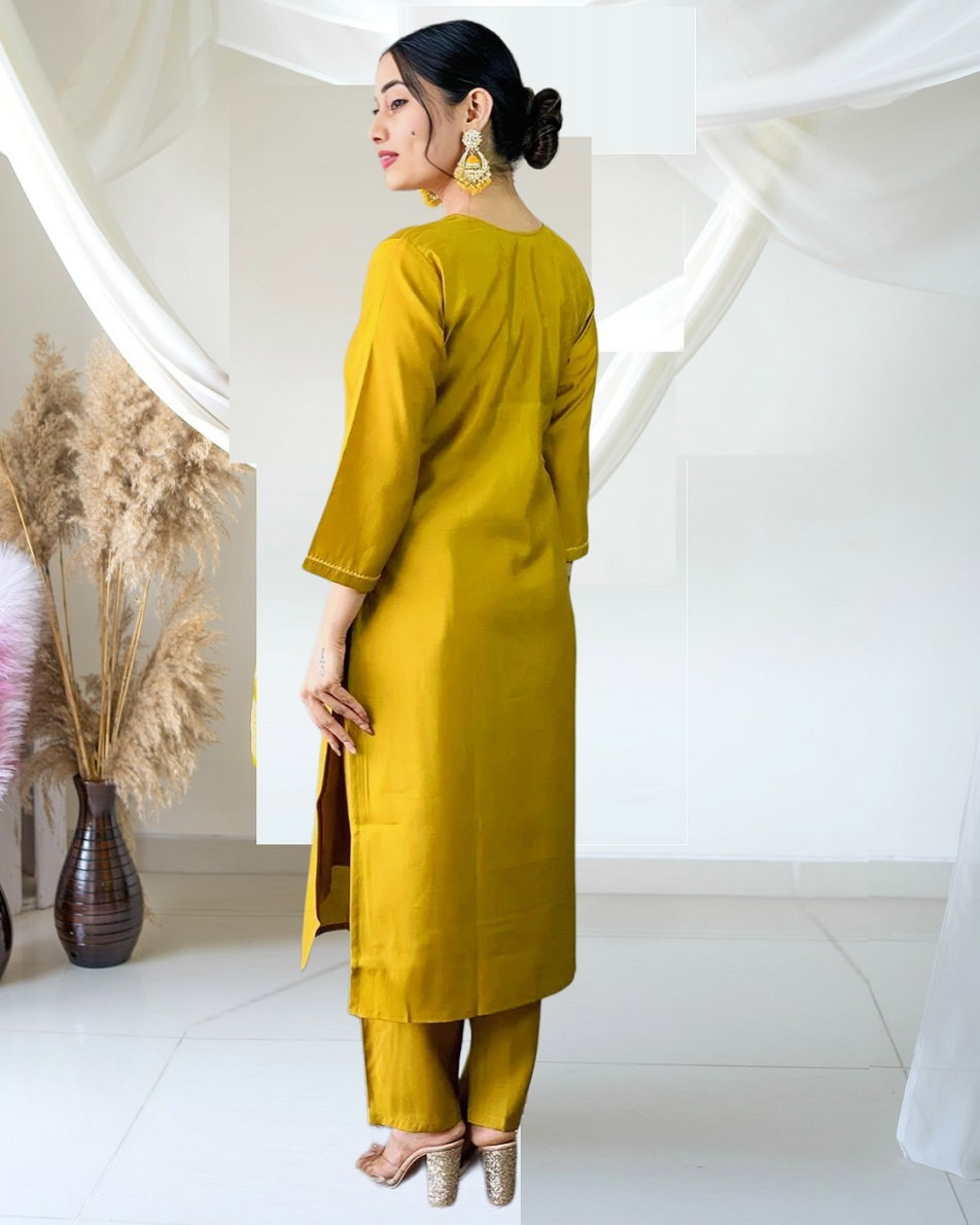 Navya Kurti 110 Party Wear Embroidery Worked Jacquard Silk Blend Kurti with Pant and Dupatta Set 