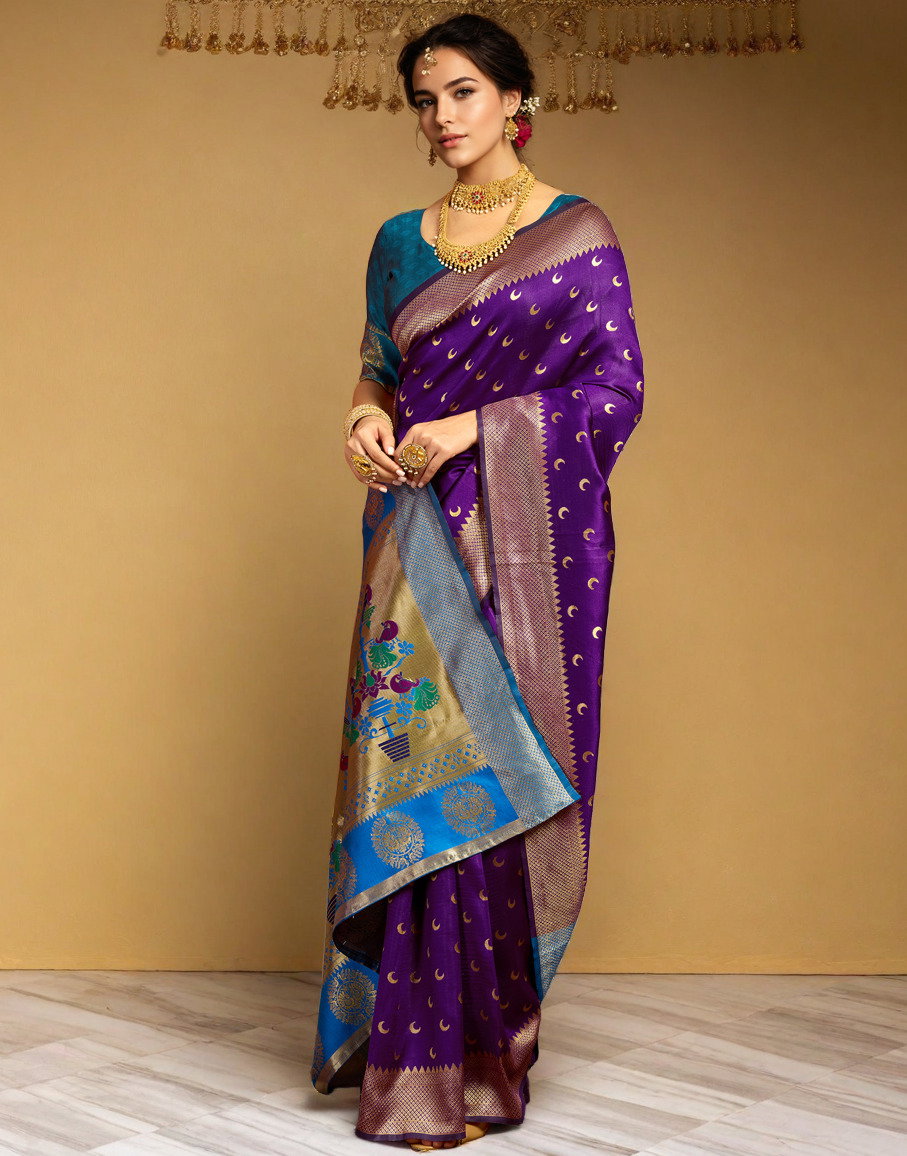 Meera 291 Party Wear Zari Weaving Worked Paithani Silk Saree with Un Stitched Blouse