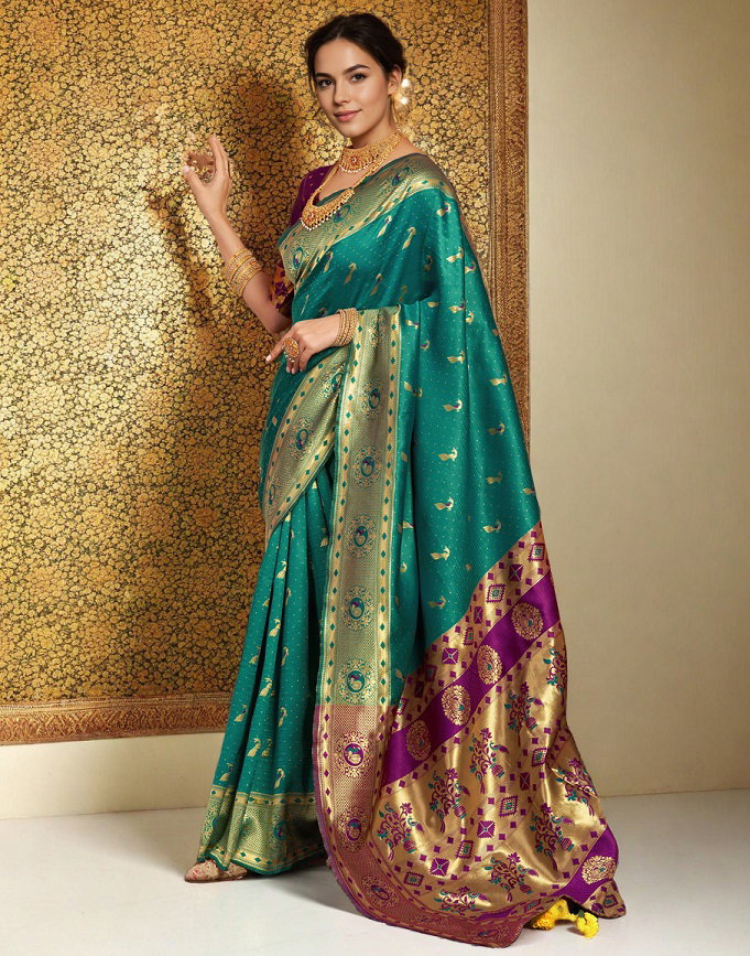 Meera 291 Party Wear Zari Weaving Worked Paithani Silk Saree with Un Stitched Blouse