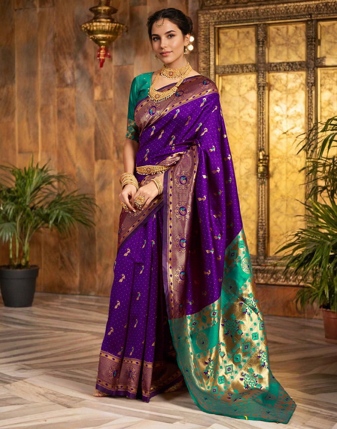 Meera 291 Party Wear Zari Weaving Worked Paithani Silk Saree with Un Stitched Blouse