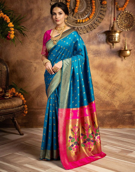 Meera 291 Party Wear Zari Weaving Worked Paithani Silk Saree with Un Stitched Blouse