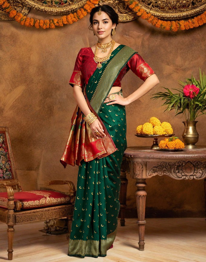 Meera 291 Party Wear Zari Weaving Worked Paithani Silk Saree with Un Stitched Blouse