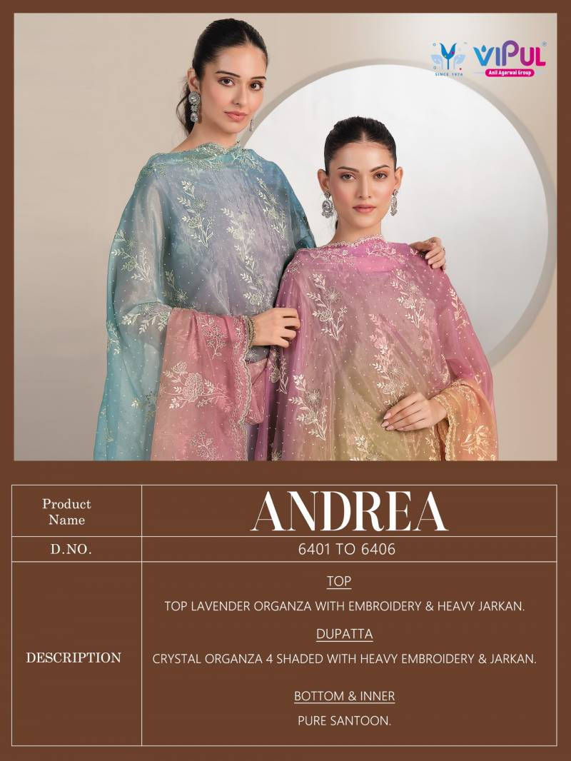 Vipul Andrea Organza With Embroidered Designer Salwar Suits