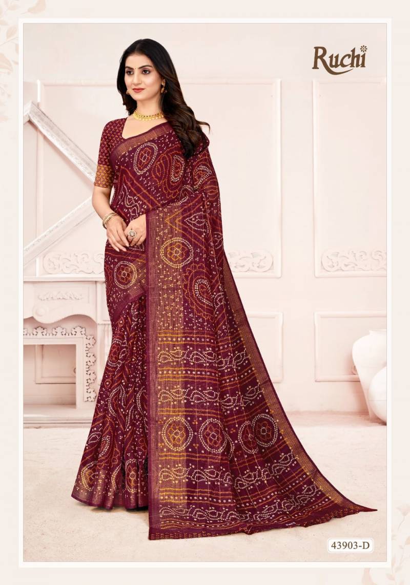 Ruchi Golden Checks Linen Silk Printed Saree