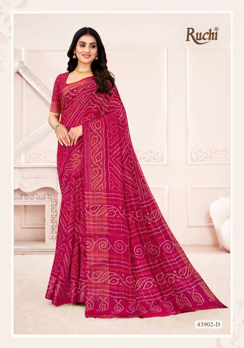 Ruchi Golden Checks Linen Silk Printed Saree