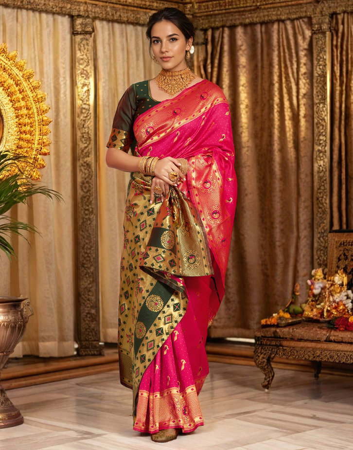 Meera 292 Party Wear Zari Weaving Worked Paithani Silk Saree with Un Stitched Blouse