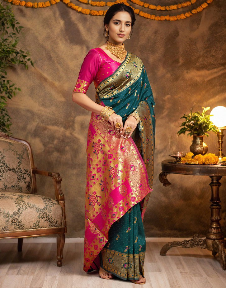 Meera 292 Party Wear Zari Weaving Worked Paithani Silk Saree with Un Stitched Blouse
