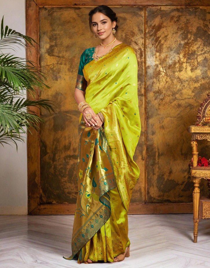 Meera 292 Party Wear Zari Weaving Worked Paithani Silk Saree with Un Stitched Blouse