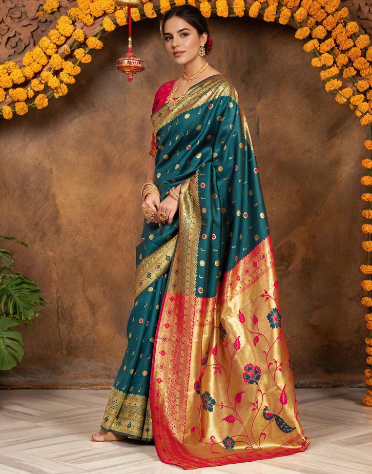 Meera 292 Party Wear Zari Weaving Worked Paithani Silk Saree with Un Stitched Blouse