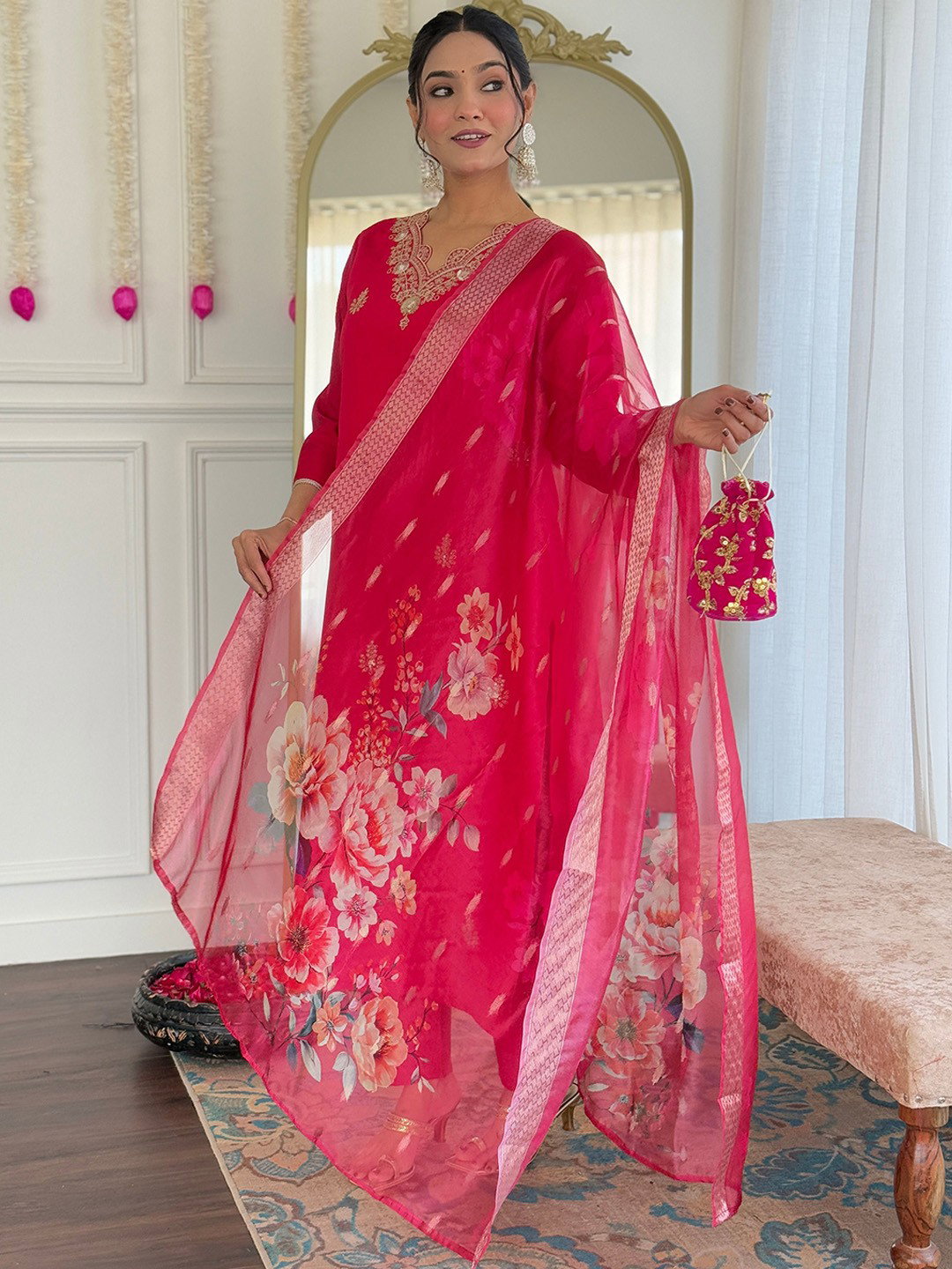 Navya Kurti 111 Party Wear Embroidery Worked Silk Blend Kurti with Pant and Dupatta Set 