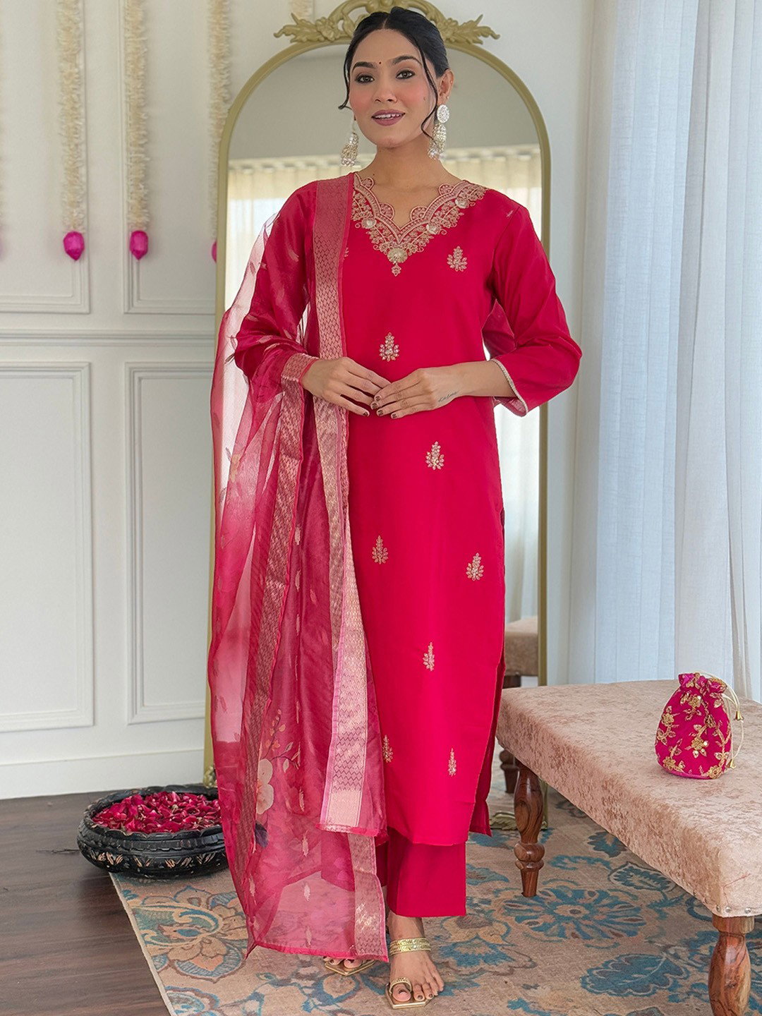 Navya Kurti 111 Party Wear Embroidery Worked Silk Blend Kurti with Pant and Dupatta Set 