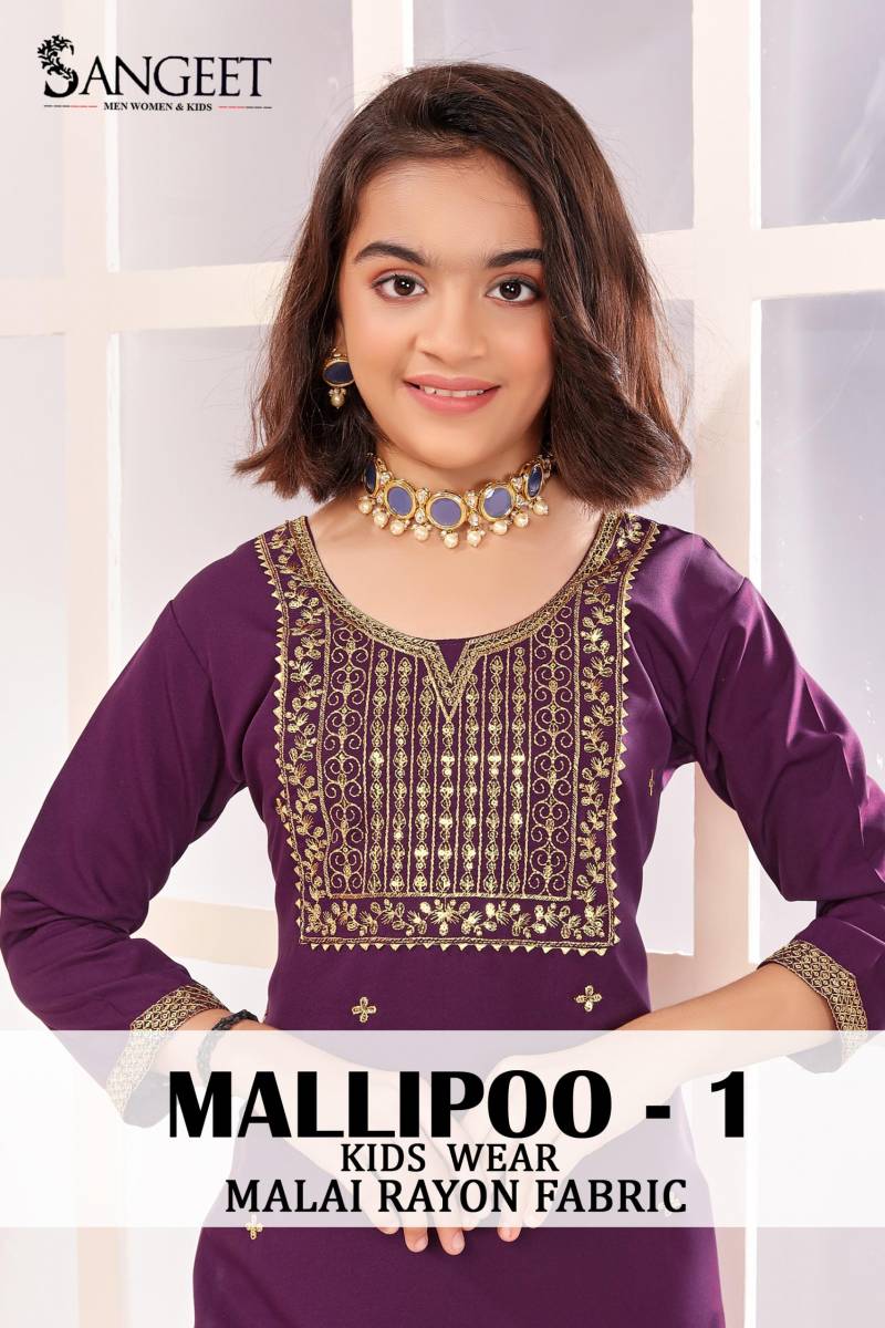 Sangeet Mallipoo 1 Kids Wear Rayon Gold Sequence Kurti