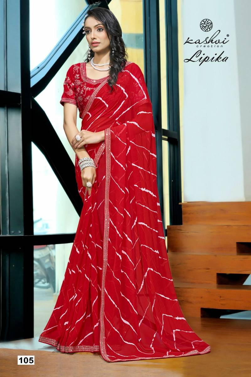 Kashvi Lipika Mono Georgette With Coding Work Lace Saree
